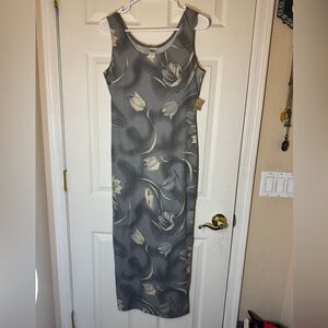 Timing‎ Gray Floral Sleeveless Bodycon Maxi Dress NWT 90’s dead stock– Size S